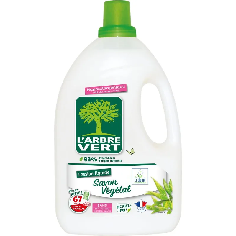 L'Arbre Vert Lessive Savon Végétal 3,015 L, 67 lavages