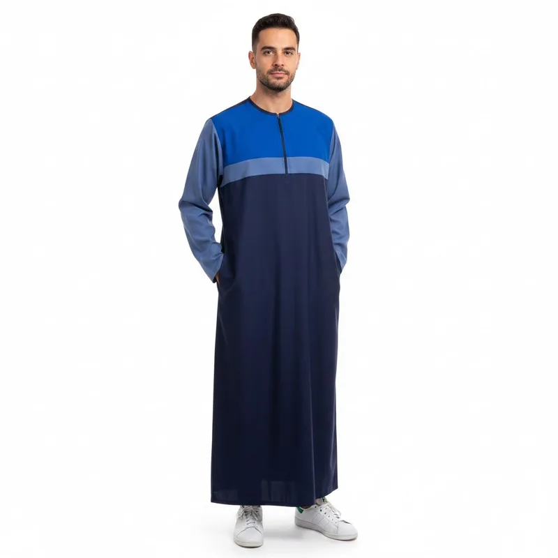 Berbère du Désert Qamis Bleu Touareg, manches longues, popeline 100 % coton