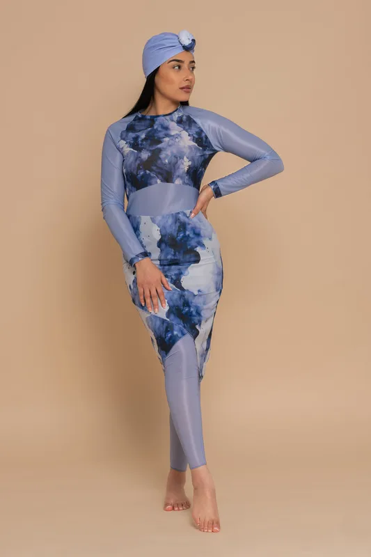 Caevita Kinsy Burkini Bleu, transbronzant (robe, legging, bonnet)