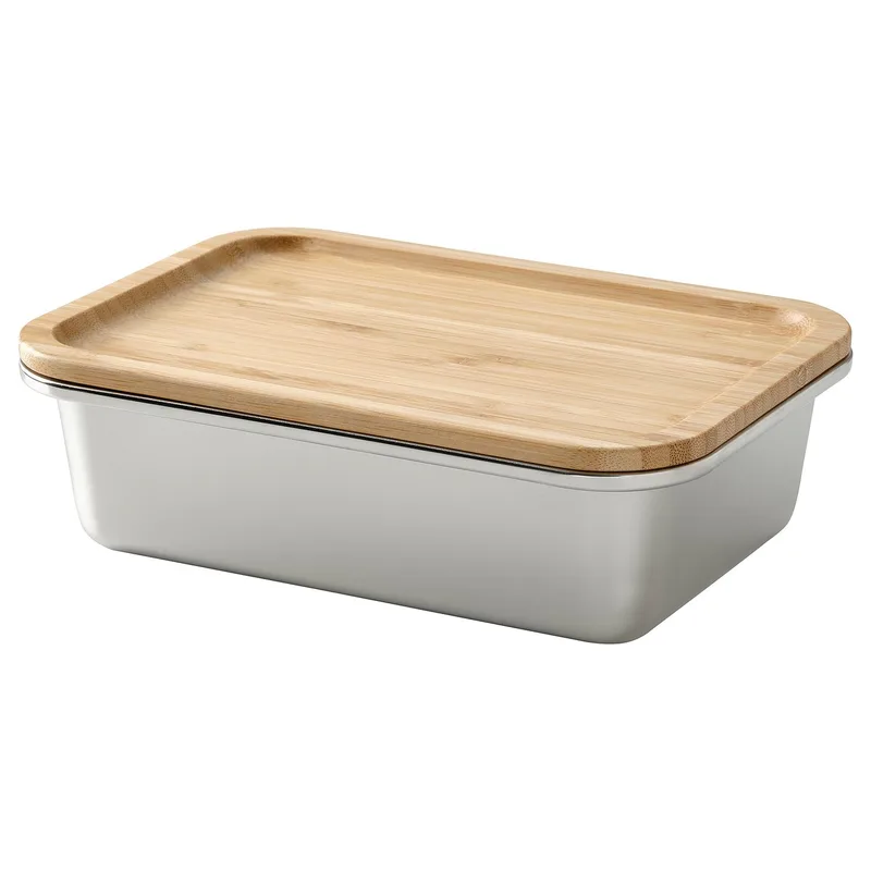 IKEA IKEA 365+ boîte de conservation avec couvercle, rectangulaire, acier inoxydable et bambou, 1 L