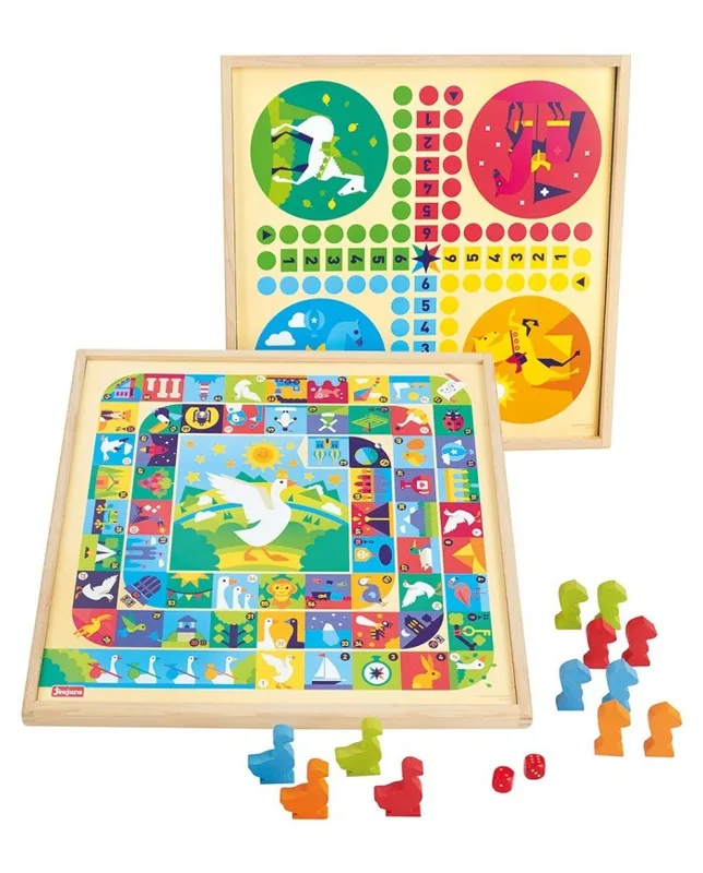 Jeujura Jeux de l'oie et petits chevaux, plateau encadrement en bois (réf. 8115)