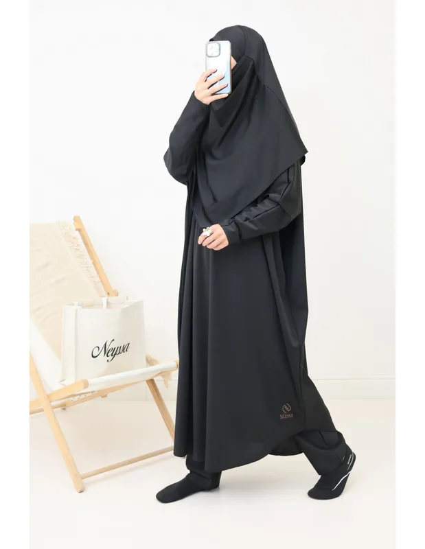 Neyssa Shop Jilbab de bain Neyssa Noir V2, 3 pièces (tunique zippée, pantalon, khimar de bain)
