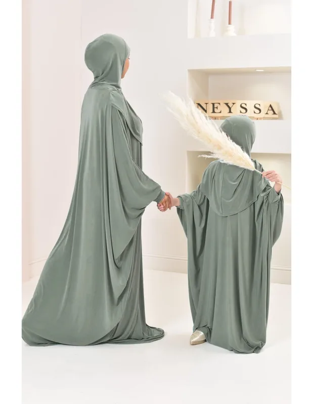 Neyssa Shop Robe de prière mère ou fille Soujoudâat, taille enfant (kaki)