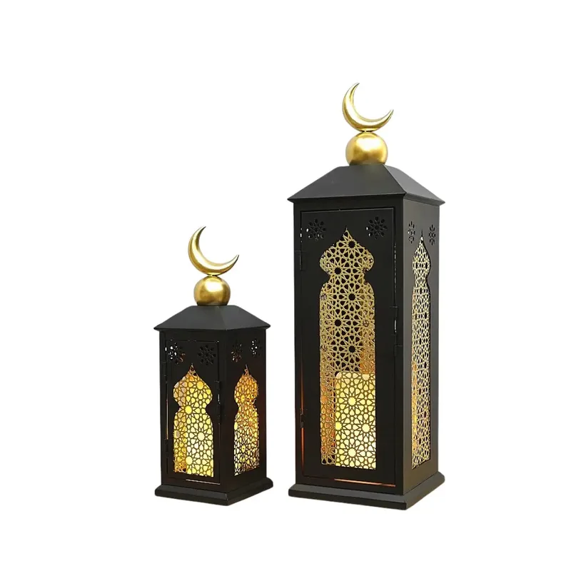 Shera (marque maison de Perle Dorée) Lanternes Anaqa noir et or, lot de 2 (55 cm et 39 cm)
