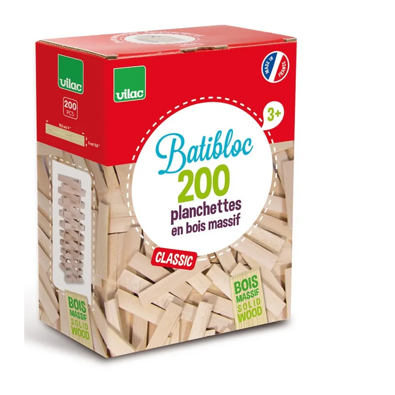 Vilac Batibloc Classic, 200 planchettes en bois massif